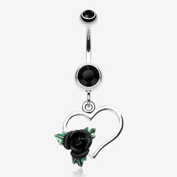Heart Rose Belly Ring-Black